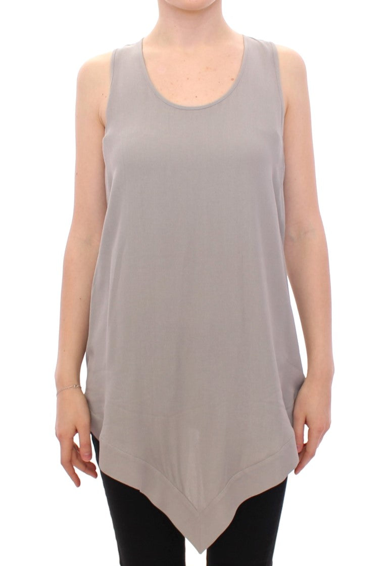 Gray Viscose Tank Top Shirt Blouse-Comeforbreakfast-LabelTerrace.com