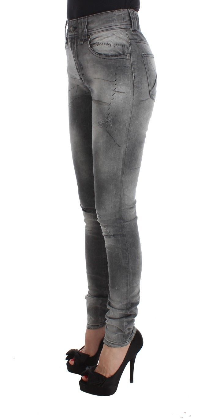 Gray Wash Cotton Blend Slim Fit Denim Jeans Pants-John Galliano-LabelTerrace.com