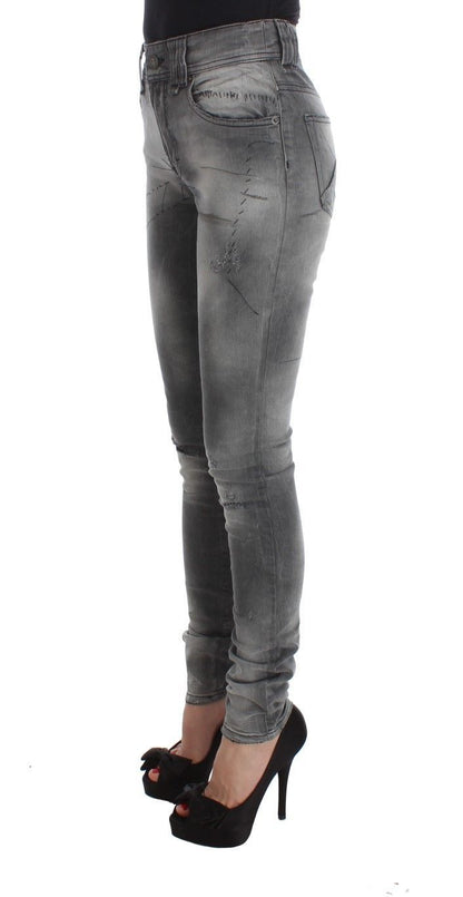 Gray Wash Cotton Blend Slim Fit Denim Jeans Pants-John Galliano-LabelTerrace.com