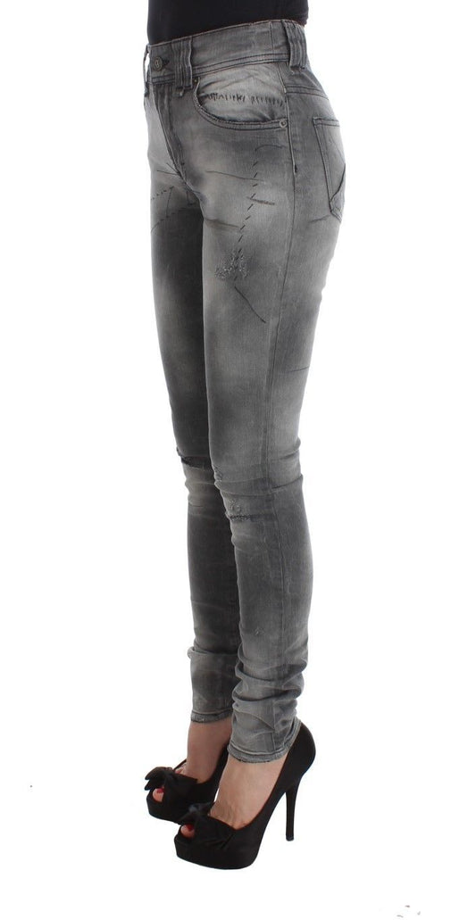 Gray Wash Cotton Blend Slim Fit Denim Jeans Pants-John Galliano-LabelTerrace.com