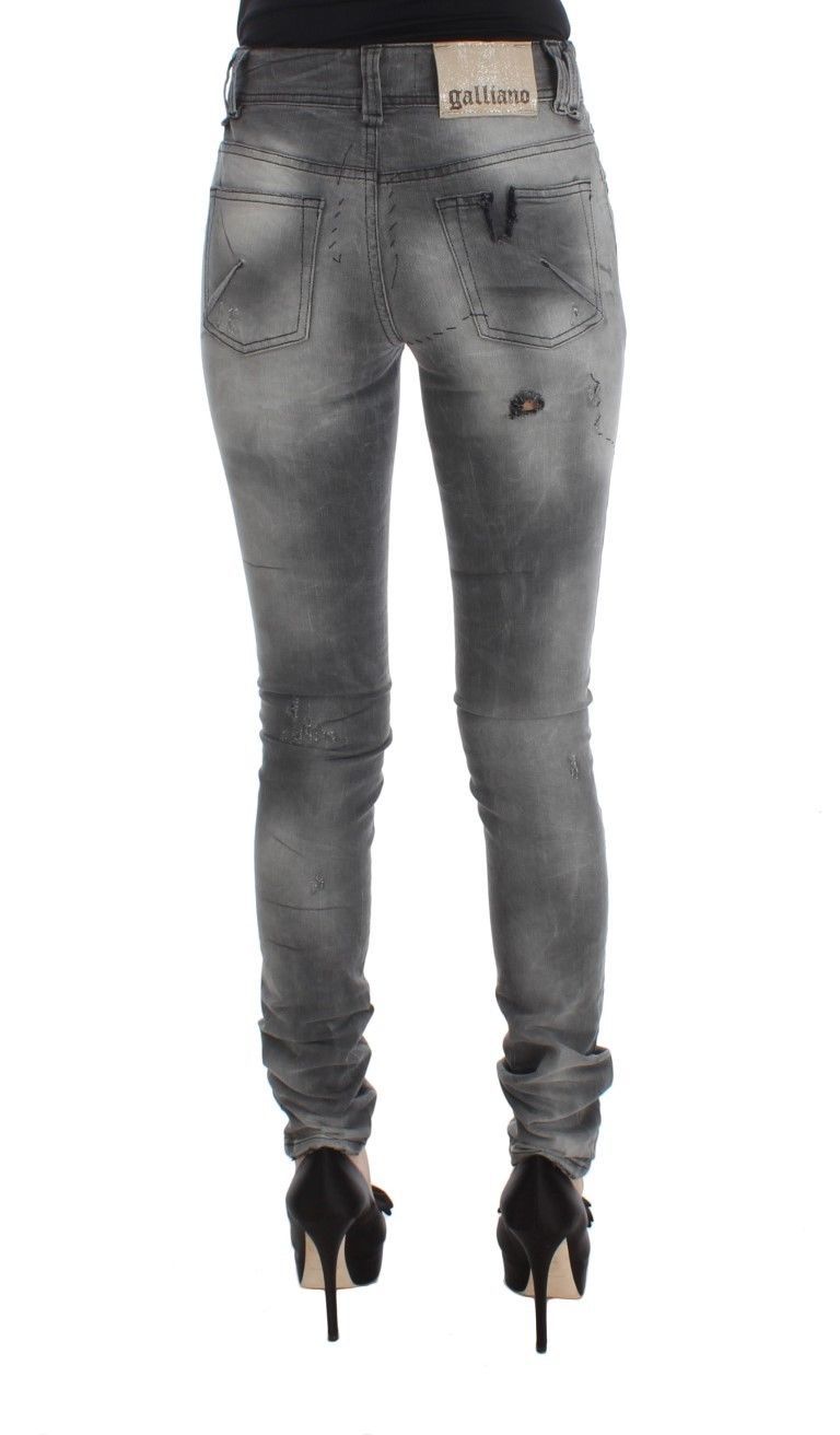 Gray Wash Cotton Blend Slim Fit Denim Jeans Pants-John Galliano-LabelTerrace.com