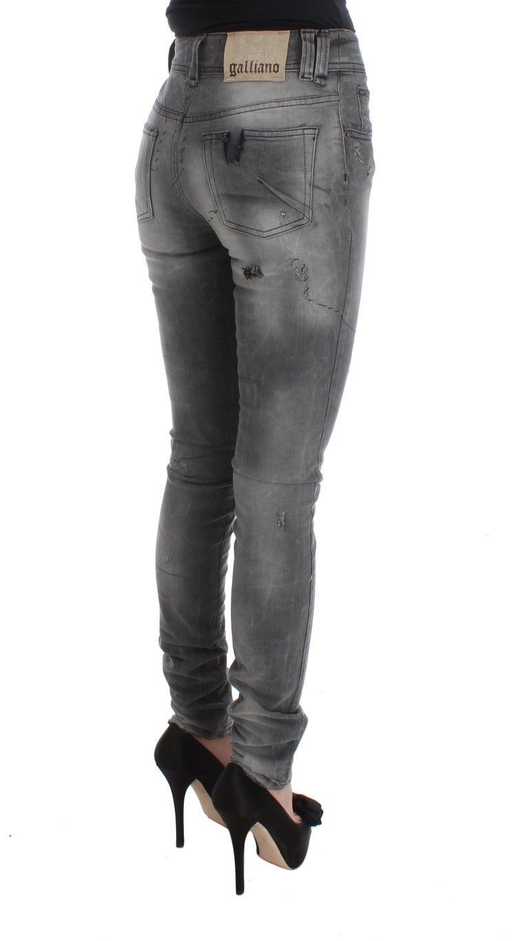 Gray Wash Cotton Blend Slim Fit Denim Jeans Pants-John Galliano-LabelTerrace.com