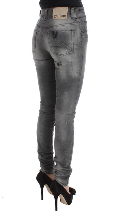Gray Wash Cotton Blend Slim Fit Denim Jeans Pants-John Galliano-LabelTerrace.com
