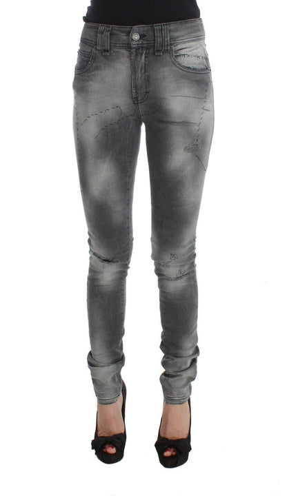 Gray Wash Cotton Blend Slim Fit Denim Jeans Pants-John Galliano-LabelTerrace.com