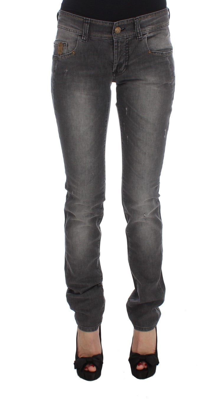 Gray Wash Cotton Blend Slim Fit Stretch Jeans-John Galliano-LabelTerrace.com