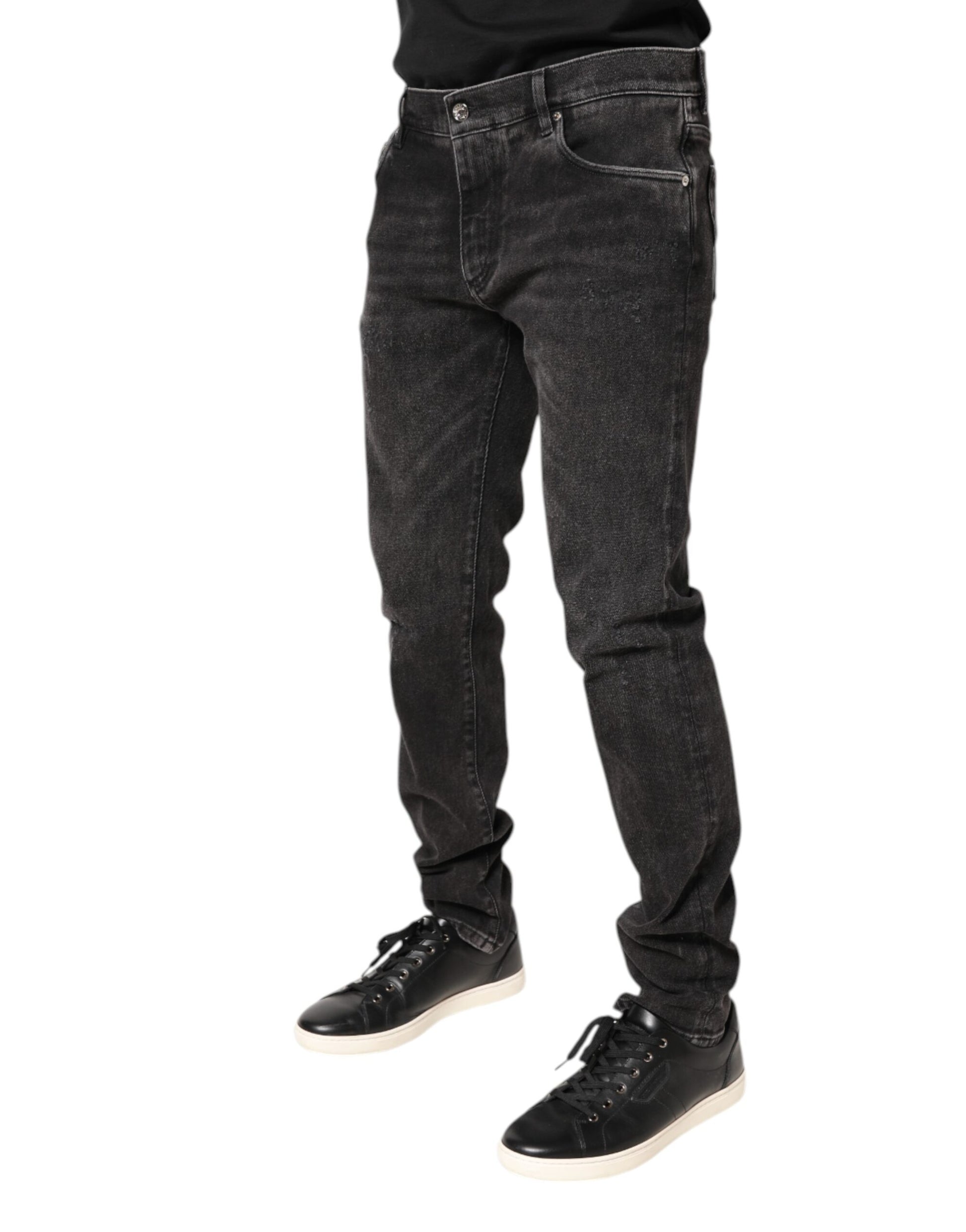 Gray Washed Cotton Skinny Denim Jeans-Dolce & Gabbana-LabelTerrace.com