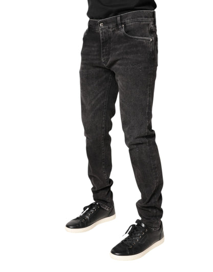 Gray Washed Cotton Skinny Denim Jeans-Dolce & Gabbana-LabelTerrace.com