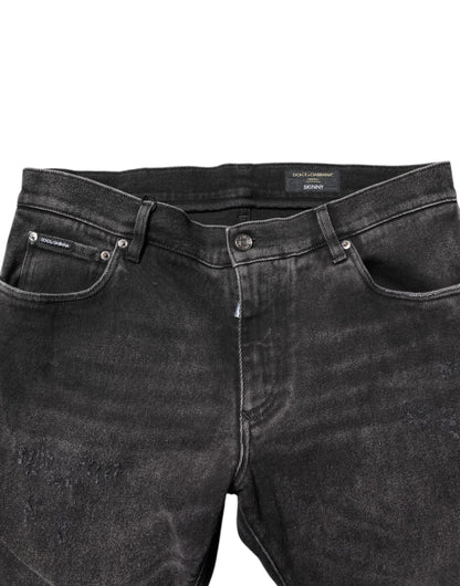 Gray Washed Cotton Skinny Denim Jeans-Dolce & Gabbana-LabelTerrace.com