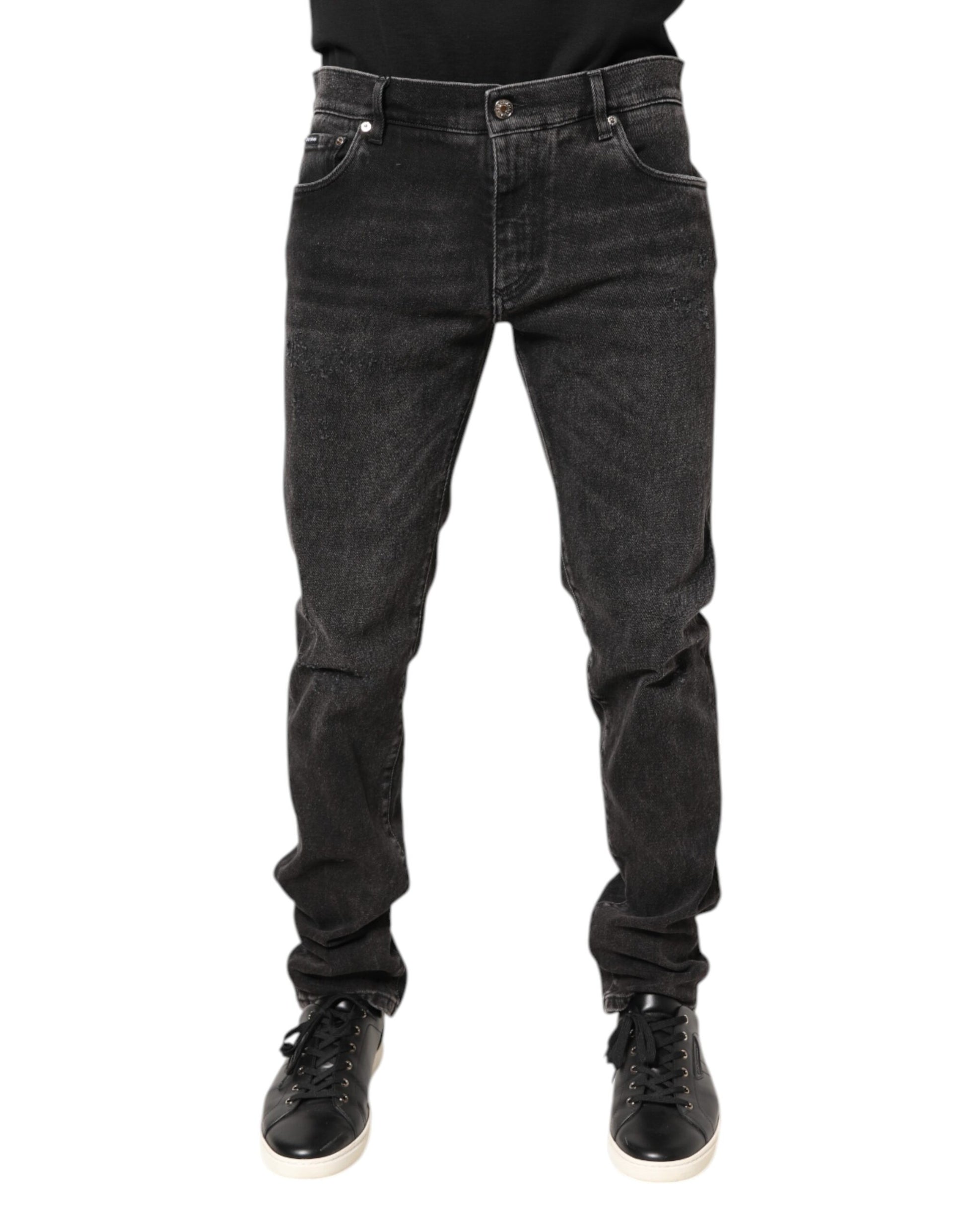 Gray Washed Cotton Skinny Denim Jeans-Dolce & Gabbana-LabelTerrace.com
