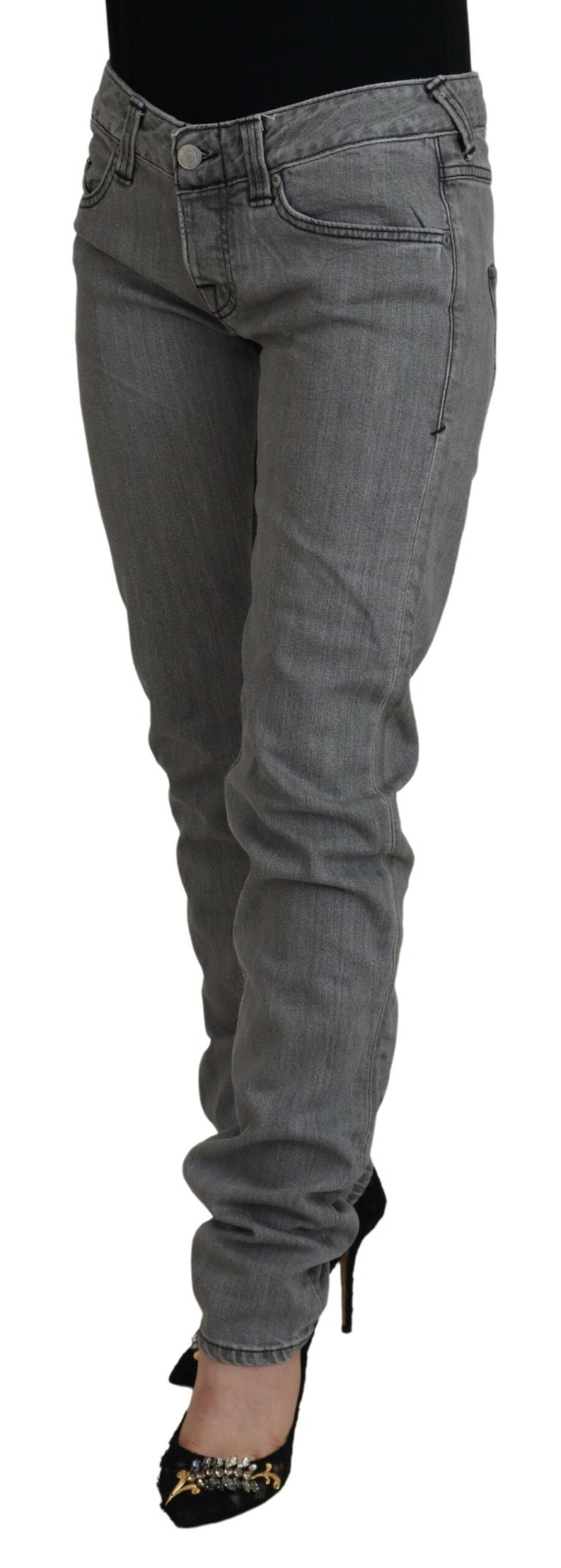 Gray Washed Cotton Skinny Women Casual Denim Jeans-Care Label-LabelTerrace.com