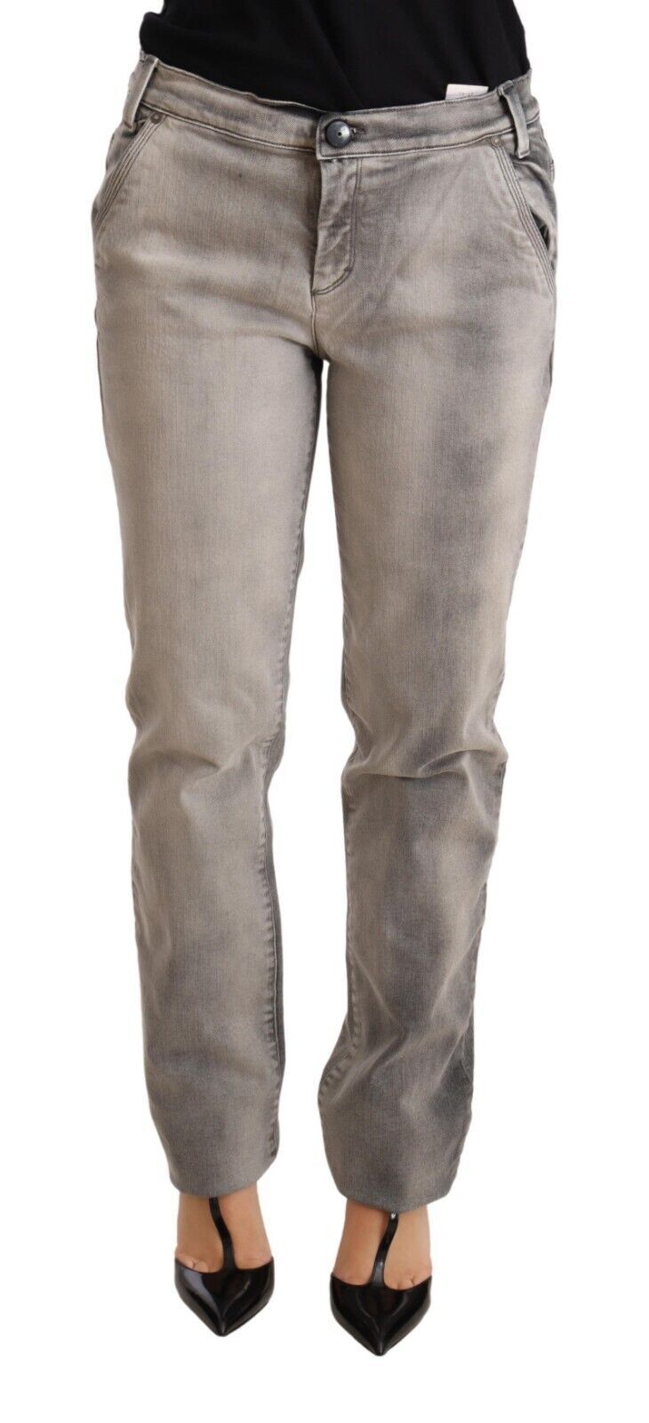 Gray Washed Low Waist Skinny Trouser Cotton Jeans-Ermanno Scervino-LabelTerrace.com