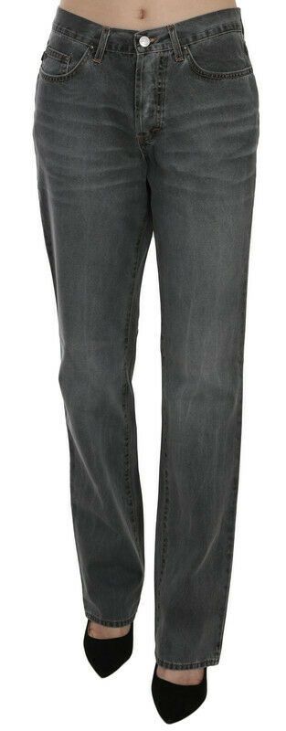 Gray Washed Mid Waist Straight Denim Pants Jeans-Just Cavalli-LabelTerrace.com