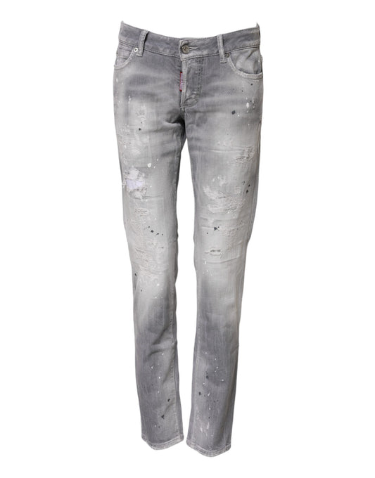 Gray Washed Mid Waist Tapered Denim Jeans-Dsquared²-LabelTerrace.com