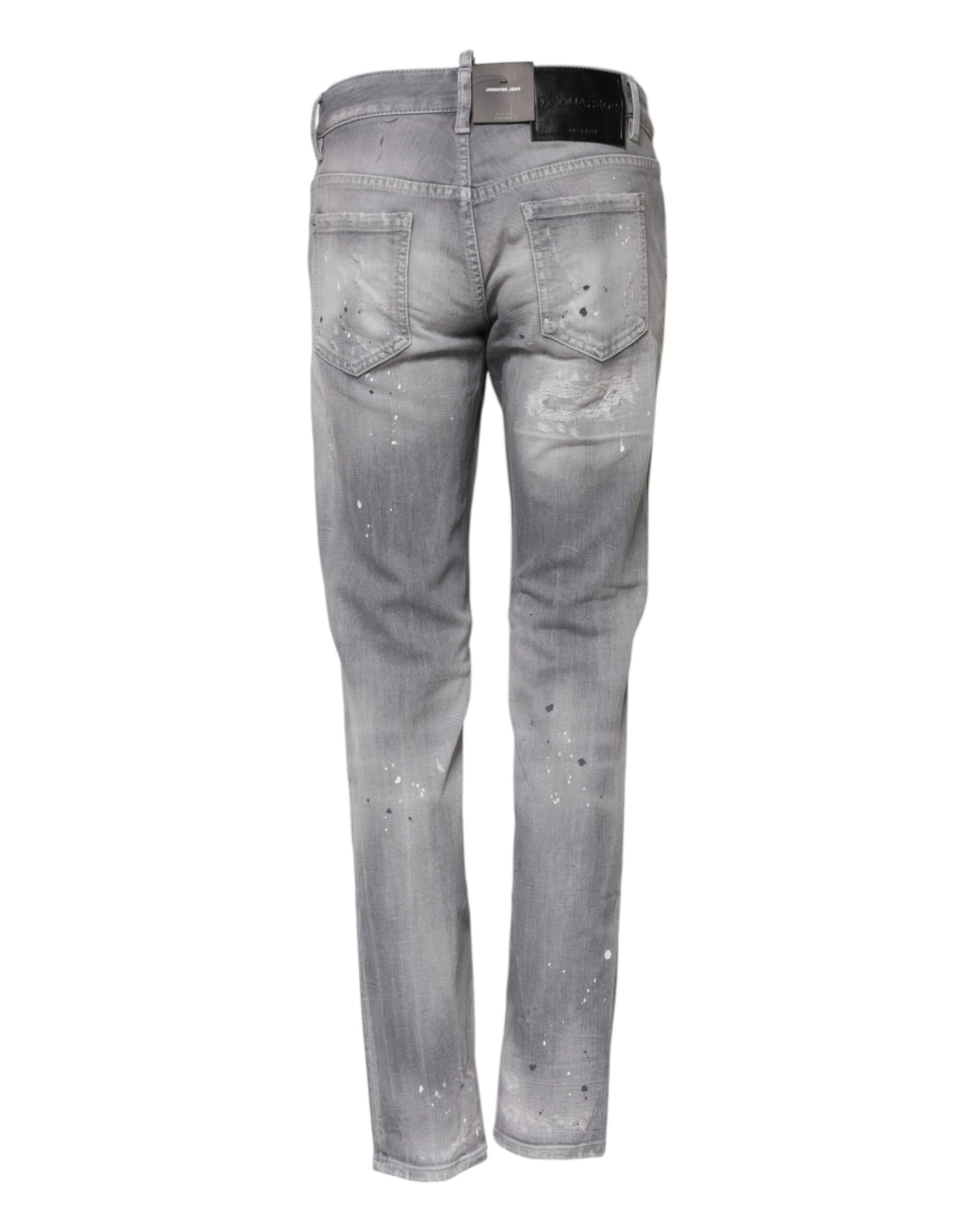 Gray Washed Mid Waist Tapered Denim Jeans-Dsquared²-LabelTerrace.com