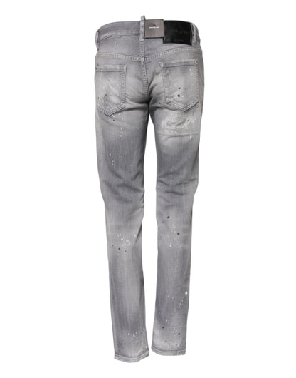 Gray Washed Mid Waist Tapered Denim Jeans-Dsquared²-LabelTerrace.com