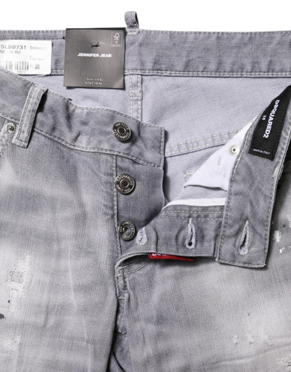 Gray Washed Mid Waist Tapered Denim Jeans-Dsquared²-LabelTerrace.com