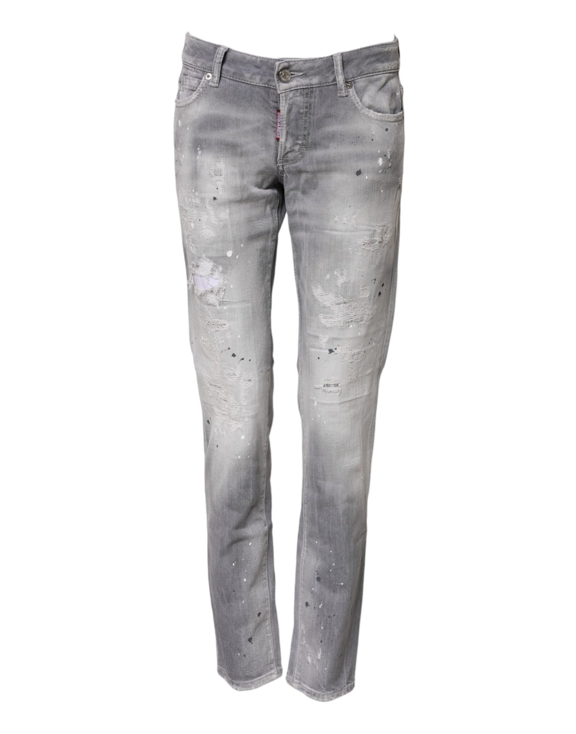 Gray Washed Mid Waist Tapered Denim Jeans-Dsquared²-LabelTerrace.com