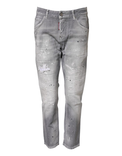 Gray Washed Mid Waist Tapered Jeans-Dsquared²-LabelTerrace.com