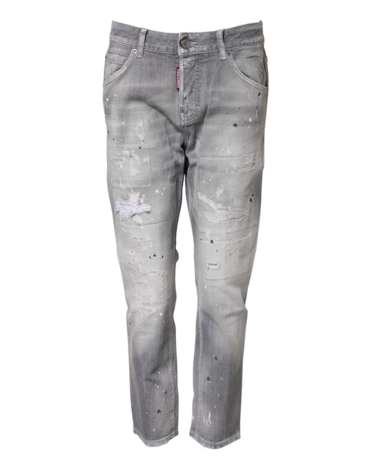 Gray Washed Mid Waist Tapered Jeans-Dsquared²-LabelTerrace.com