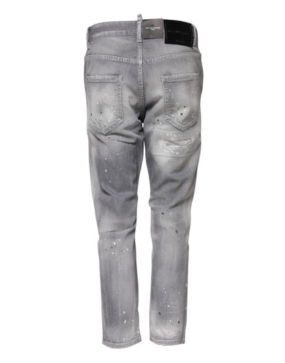 Gray Washed Mid Waist Tapered Jeans-Dsquared²-LabelTerrace.com