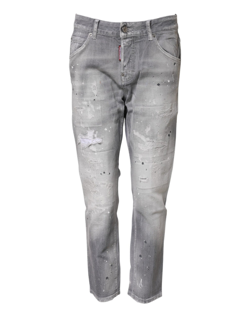 Gray Washed Mid Waist Tapered Jeans-Dsquared²-LabelTerrace.com