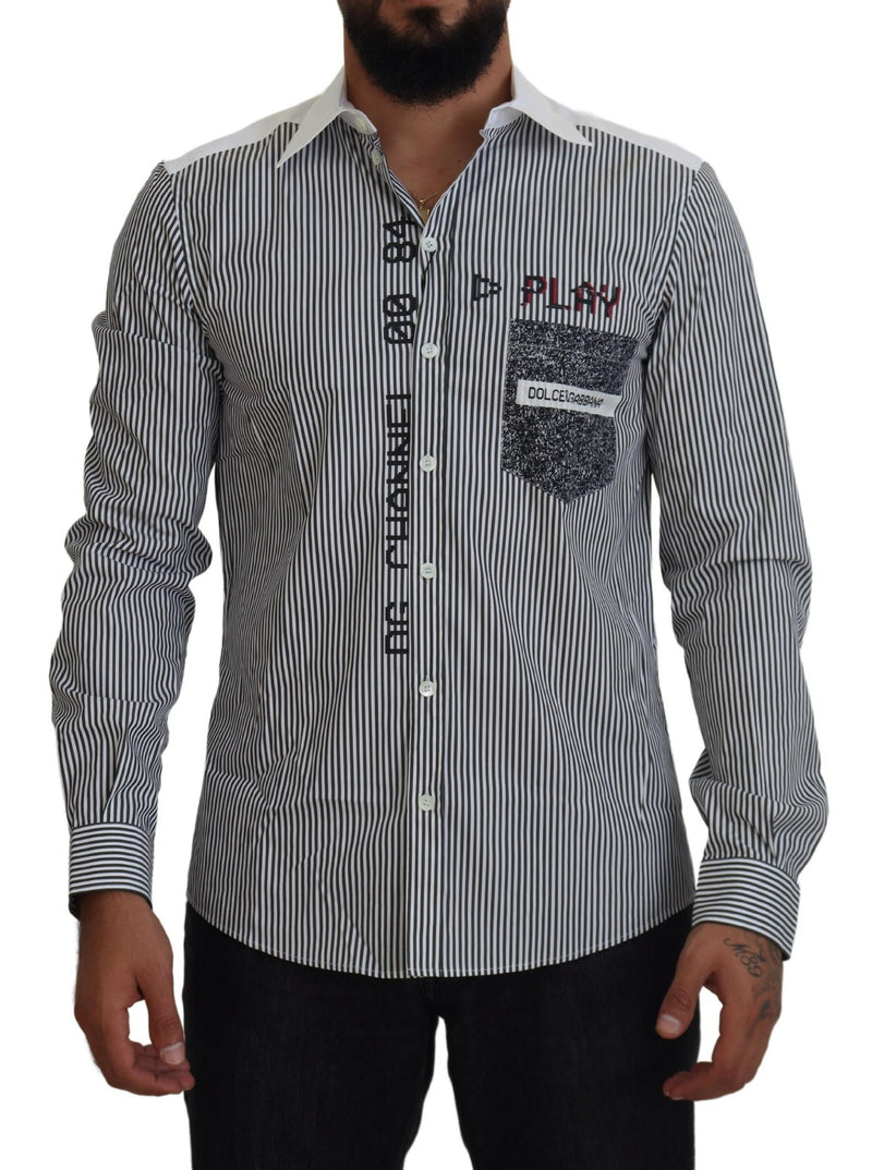 Gray White Striped Slim Fit Shirt-Dolce & Gabbana-LabelTerrace.com