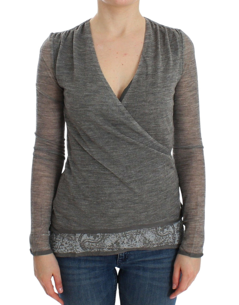 Gray Wool Blend Stretch Long Sleeve Sweater-Ermanno Scervino-LabelTerrace.com