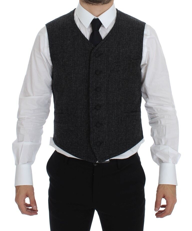 Gray Wool Blend Vest Gilet Weste-Dolce & Gabbana-LabelTerrace.com