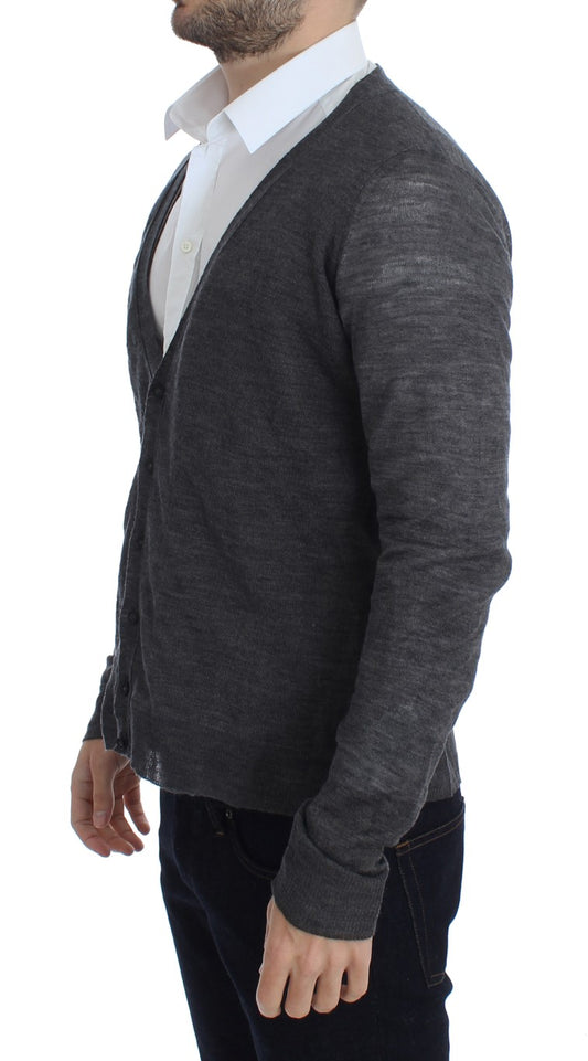 Gray Wool Button Cardigan Sweater-Costume National-LabelTerrace.com