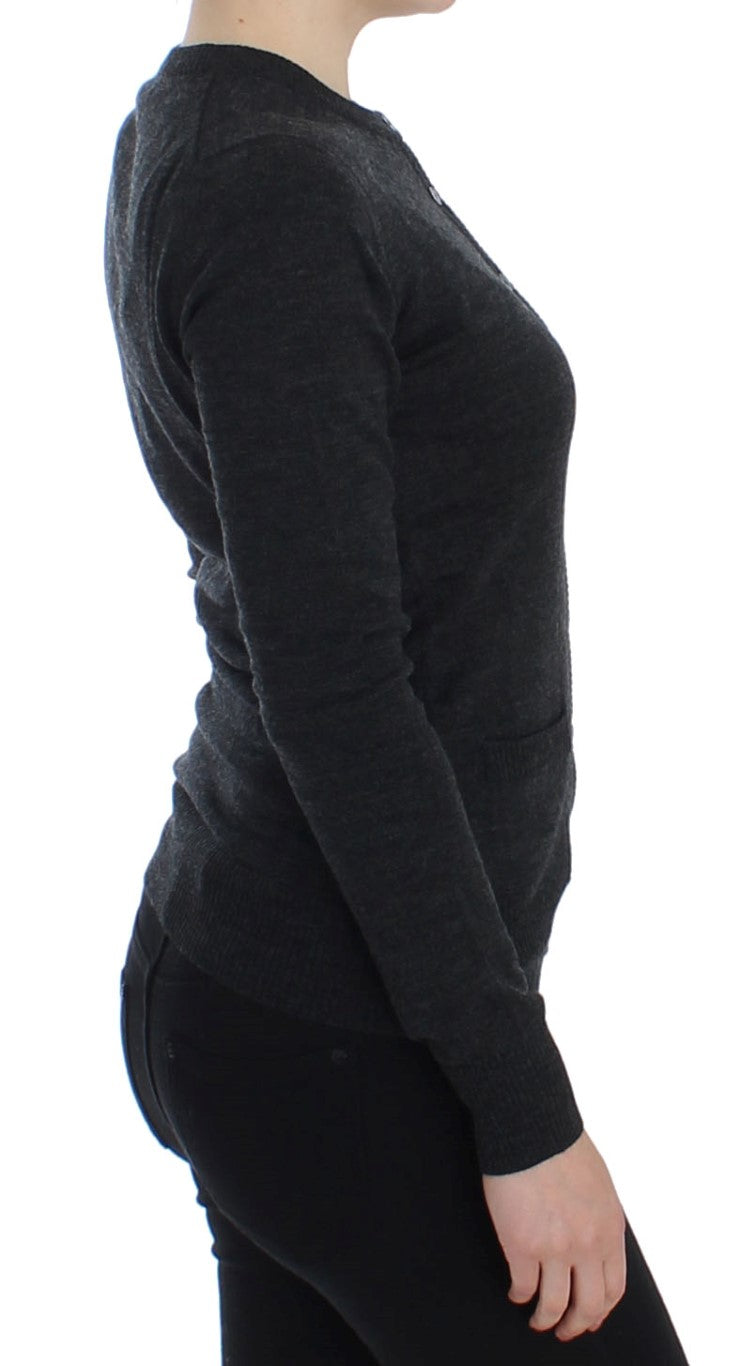Gray Wool Button Cardigan Sweater-Dolce & Gabbana-LabelTerrace.com