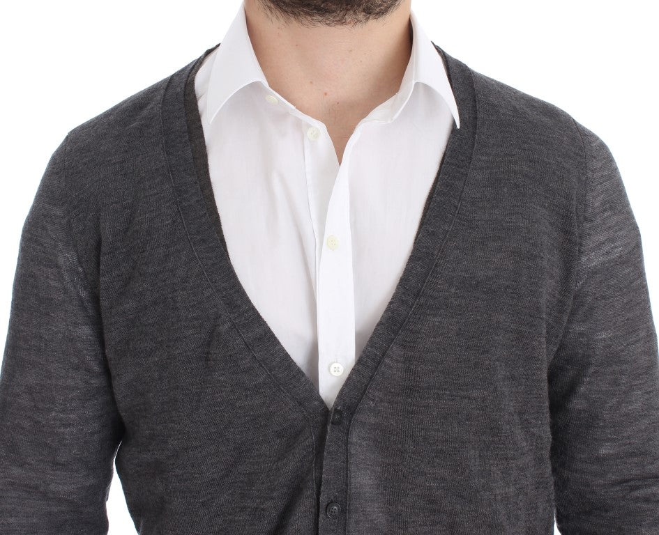 Gray Wool Button Cardigan Sweater-Costume National-LabelTerrace.com