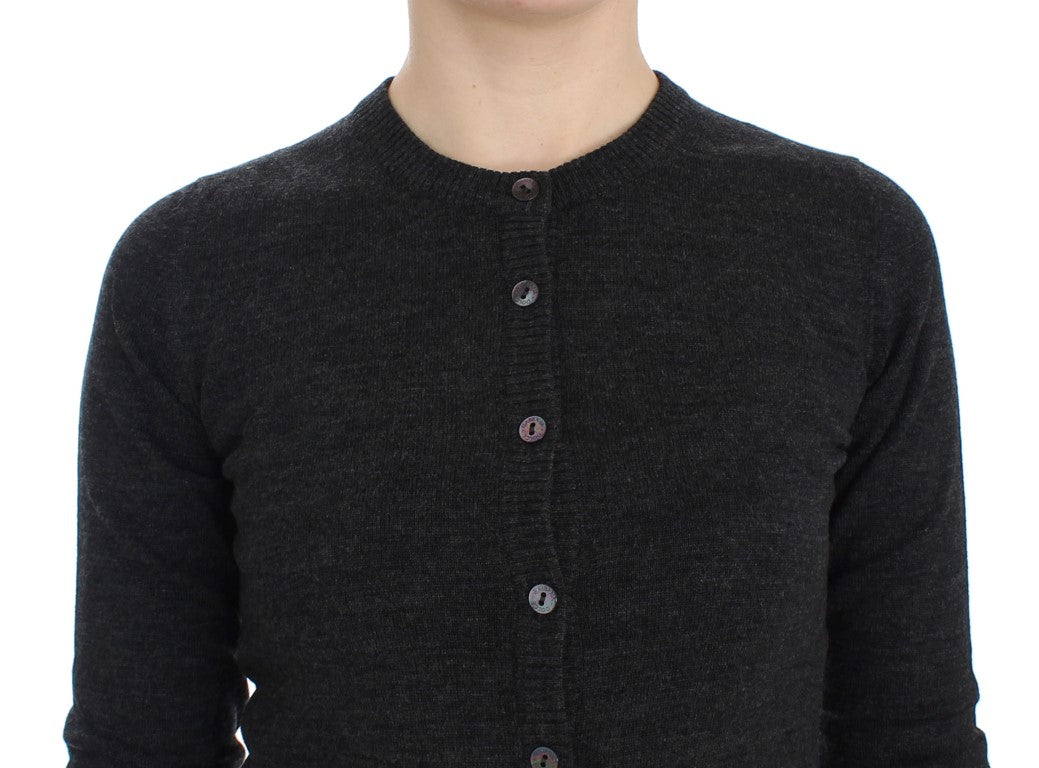 Gray Wool Button Cardigan Sweater-Dolce & Gabbana-LabelTerrace.com