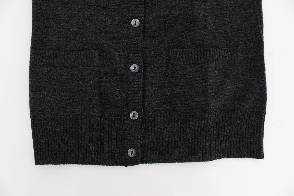 Gray Wool Button Cardigan Sweater-Dolce & Gabbana-LabelTerrace.com