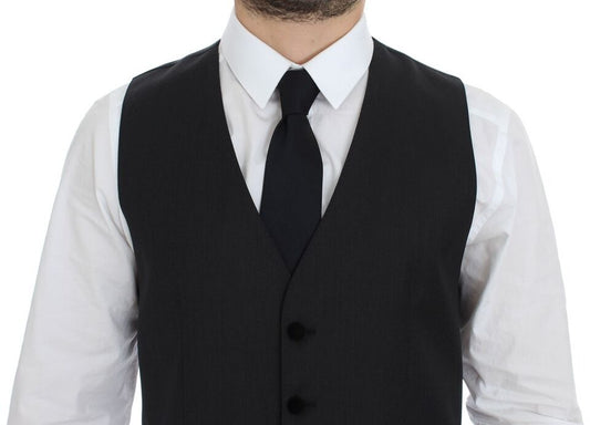 Gray Wool Formal Dress Vest Gilet Weste-Dolce & Gabbana-LabelTerrace.com