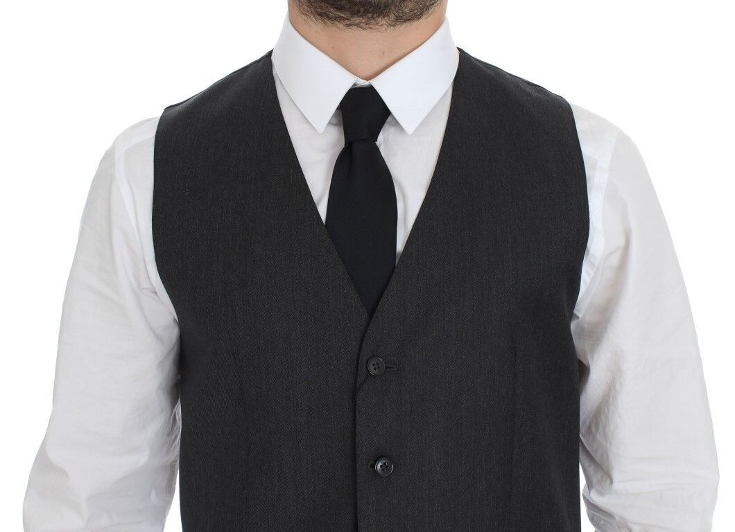 Gray Wool Formal Dress Vest Gilet Weste-Dolce & Gabbana-LabelTerrace.com
