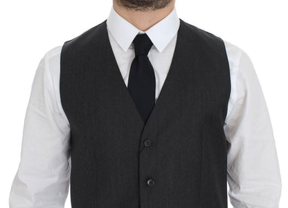 Gray Wool Formal Dress Vest Gilet Weste-Dolce & Gabbana-LabelTerrace.com