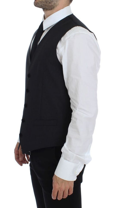 Gray Wool Formal Dress Vest Gilet Weste-Dolce & Gabbana-LabelTerrace.com
