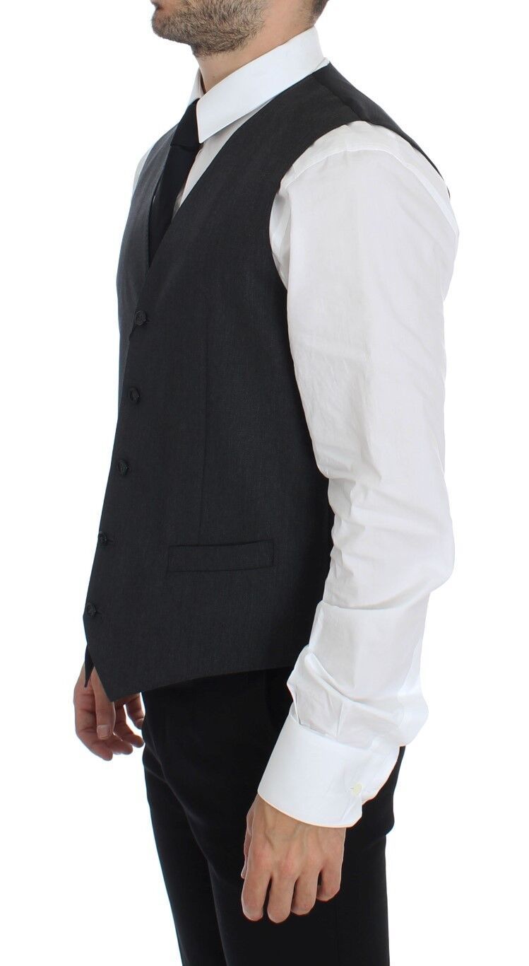 Gray Wool Formal Dress Vest Gilet Weste-Dolce & Gabbana-LabelTerrace.com