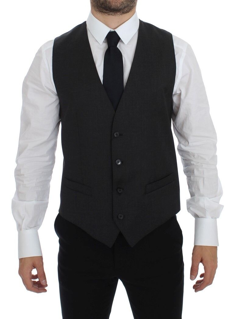 Gray Wool Formal Dress Vest Gilet Weste-Dolce & Gabbana-LabelTerrace.com