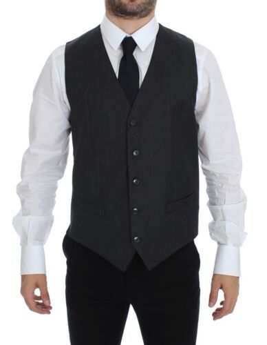 Gray Wool Formal Dress Vest Gilet Weste-Dolce & Gabbana-LabelTerrace.com