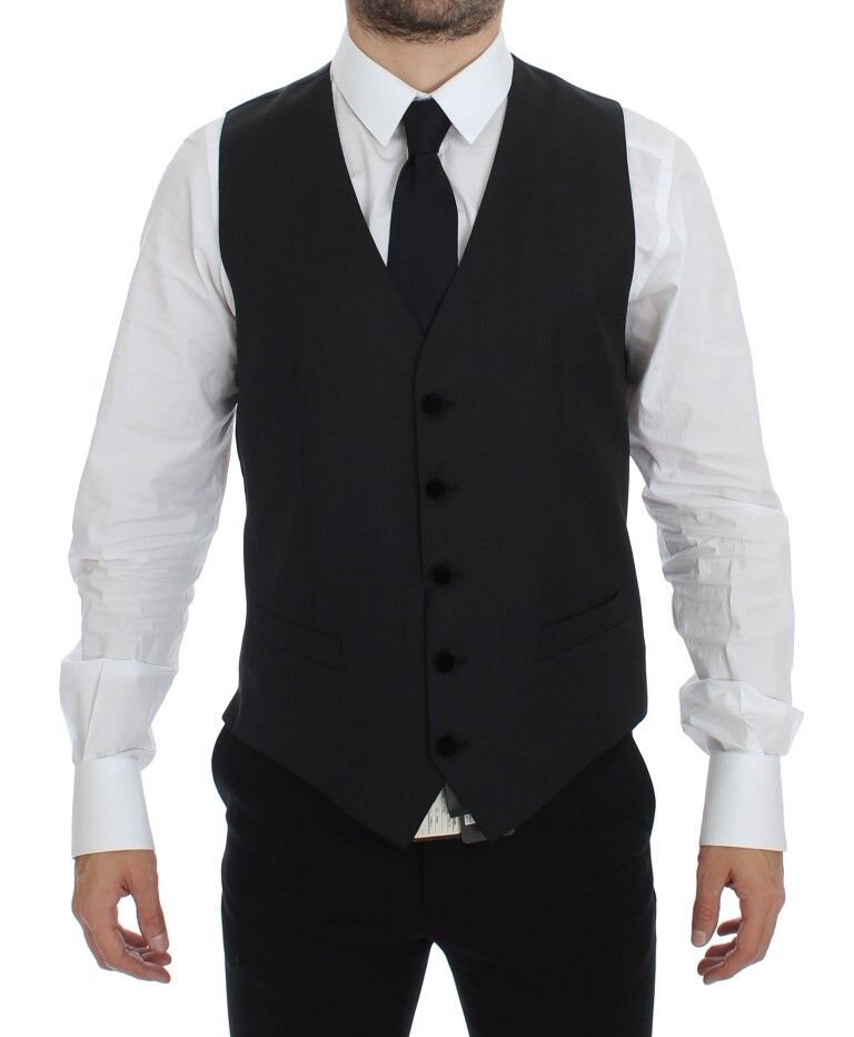 Gray Wool Formal Dress Vest Gilet Weste-Dolce & Gabbana-LabelTerrace.com