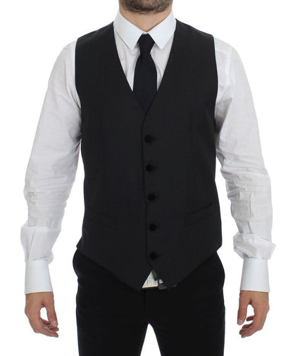 Gray Wool Formal Dress Vest Gilet Weste-Dolce & Gabbana-LabelTerrace.com