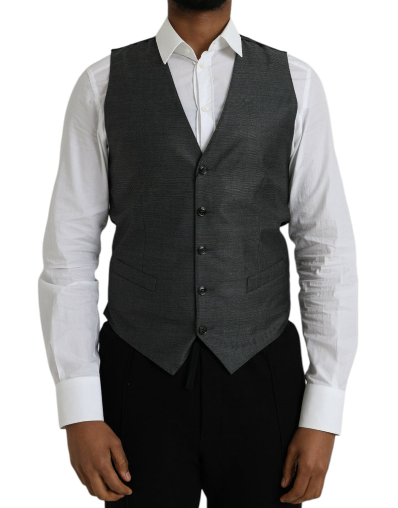 Gray Wool Formal Dress Waistcoat Vest-Dolce & Gabbana-LabelTerrace.com