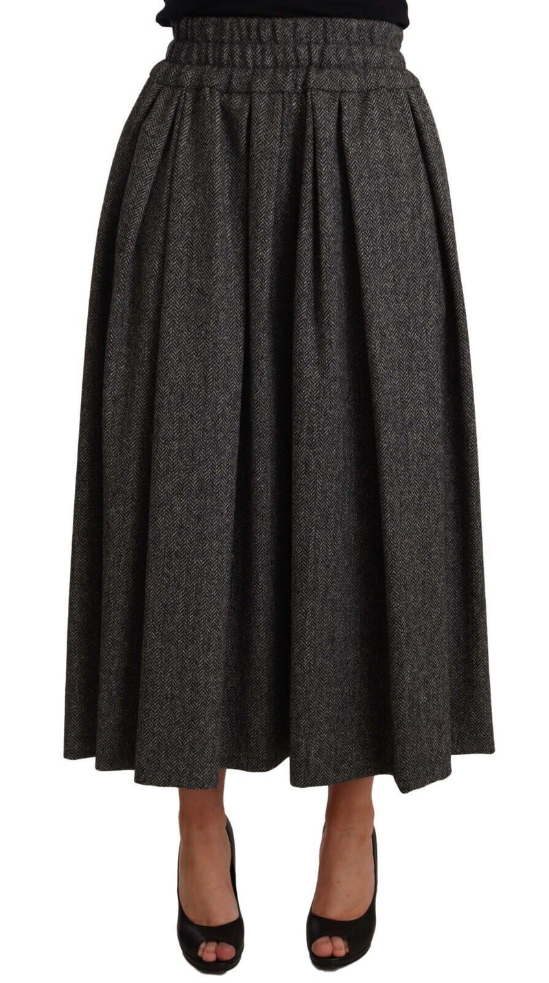 Gray Wool High Waist A-line PIECE Skirt-Dolce & Gabbana-LabelTerrace.com