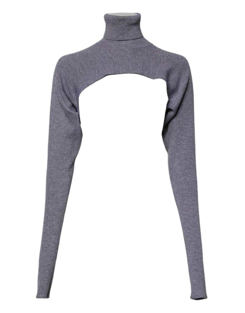 Gray Wool Knit Turtleneck Cropped Top Sweater-Dolce & Gabbana-LabelTerrace.com