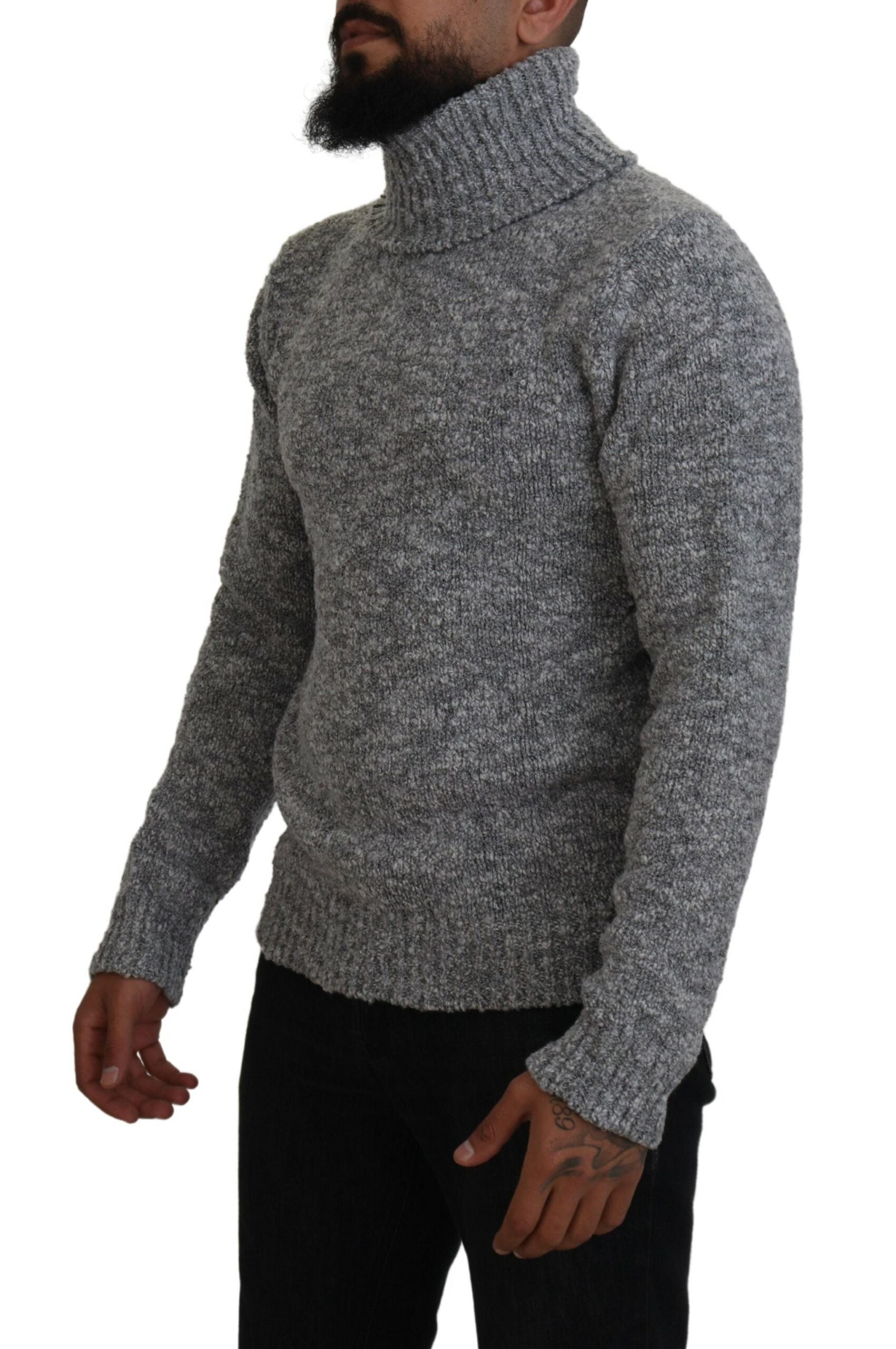 Gray Wool Knit Turtleneck Pullover Sweater-Dolce & Gabbana-LabelTerrace.com