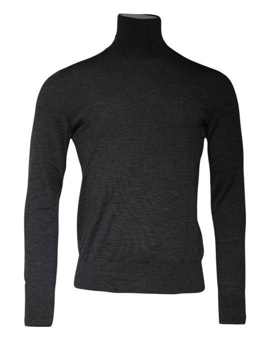 Gray Wool Knit Turtleneck Pullover Sweater-Dolce & Gabbana-LabelTerrace.com