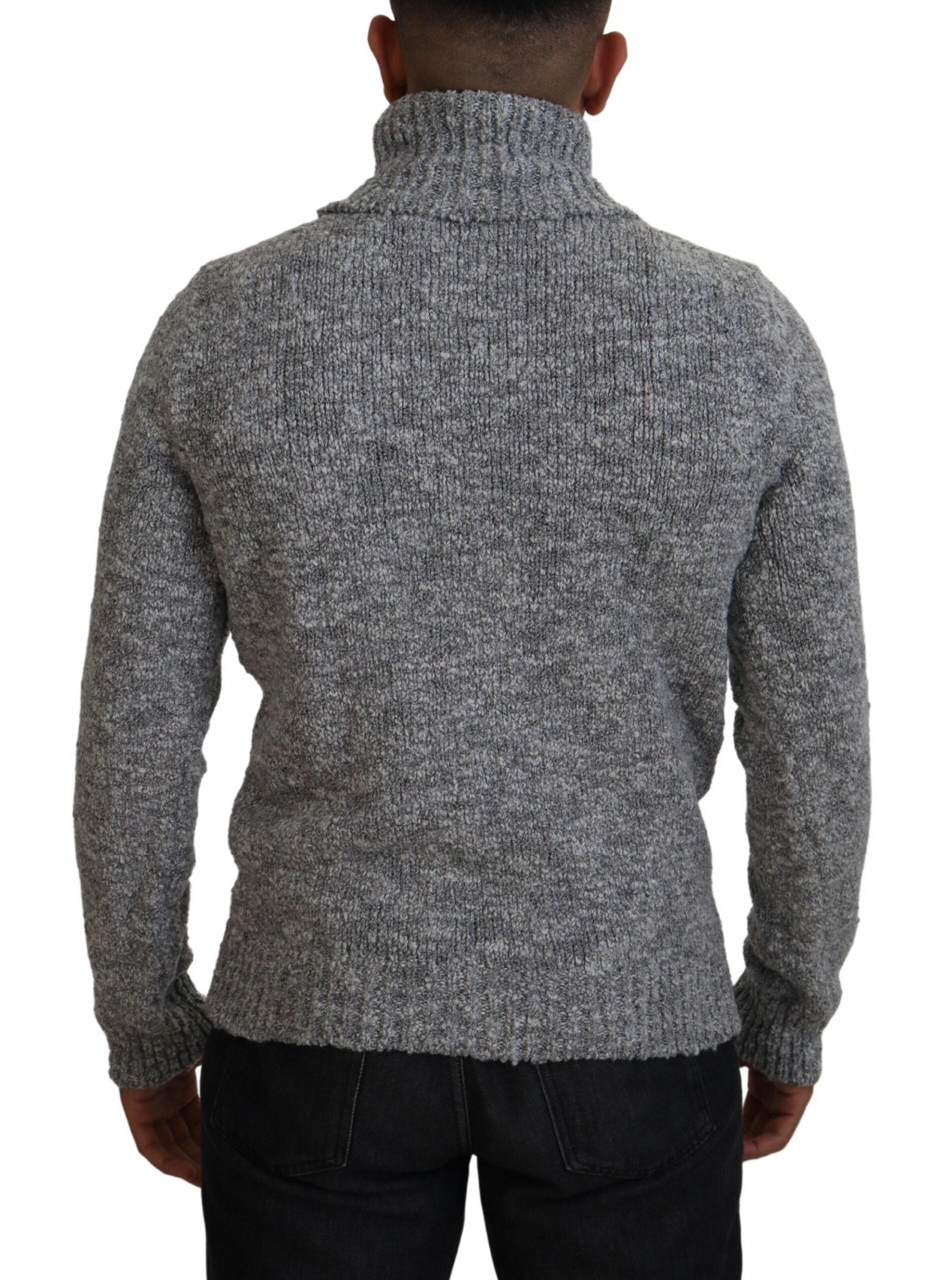 Gray Wool Knit Turtleneck Pullover Sweater-Dolce & Gabbana-LabelTerrace.com