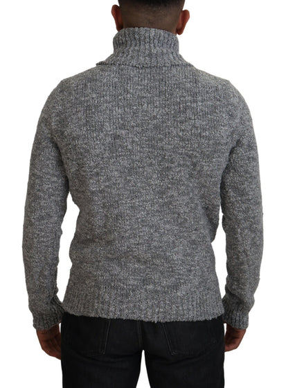 Gray Wool Knit Turtleneck Pullover Sweater-Dolce & Gabbana-LabelTerrace.com