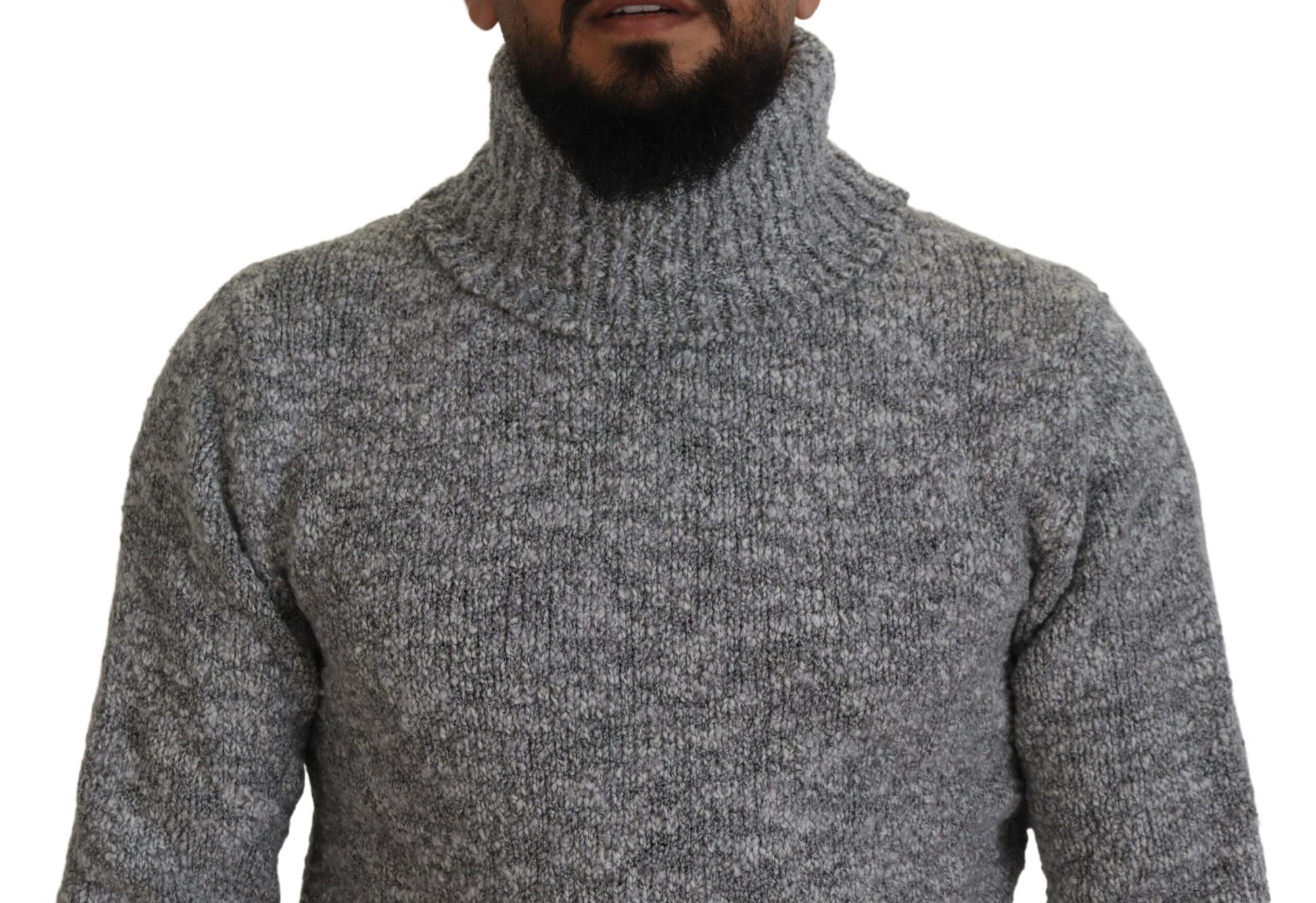 Gray Wool Knit Turtleneck Pullover Sweater-Dolce & Gabbana-LabelTerrace.com